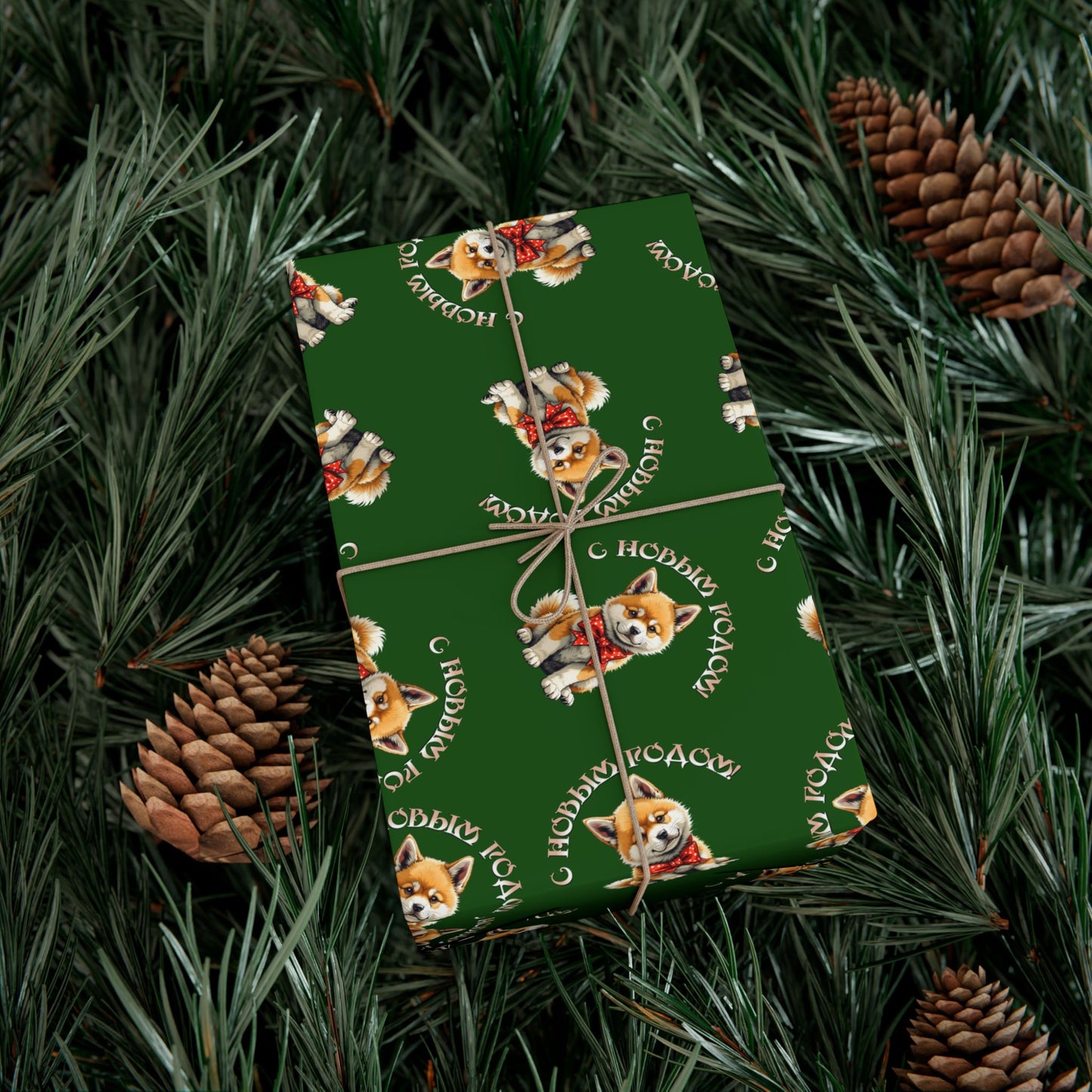 Christmas Corgi Gift Wrap Paper – Green Holiday Wrapping Sheets with Cute Dog Pattern