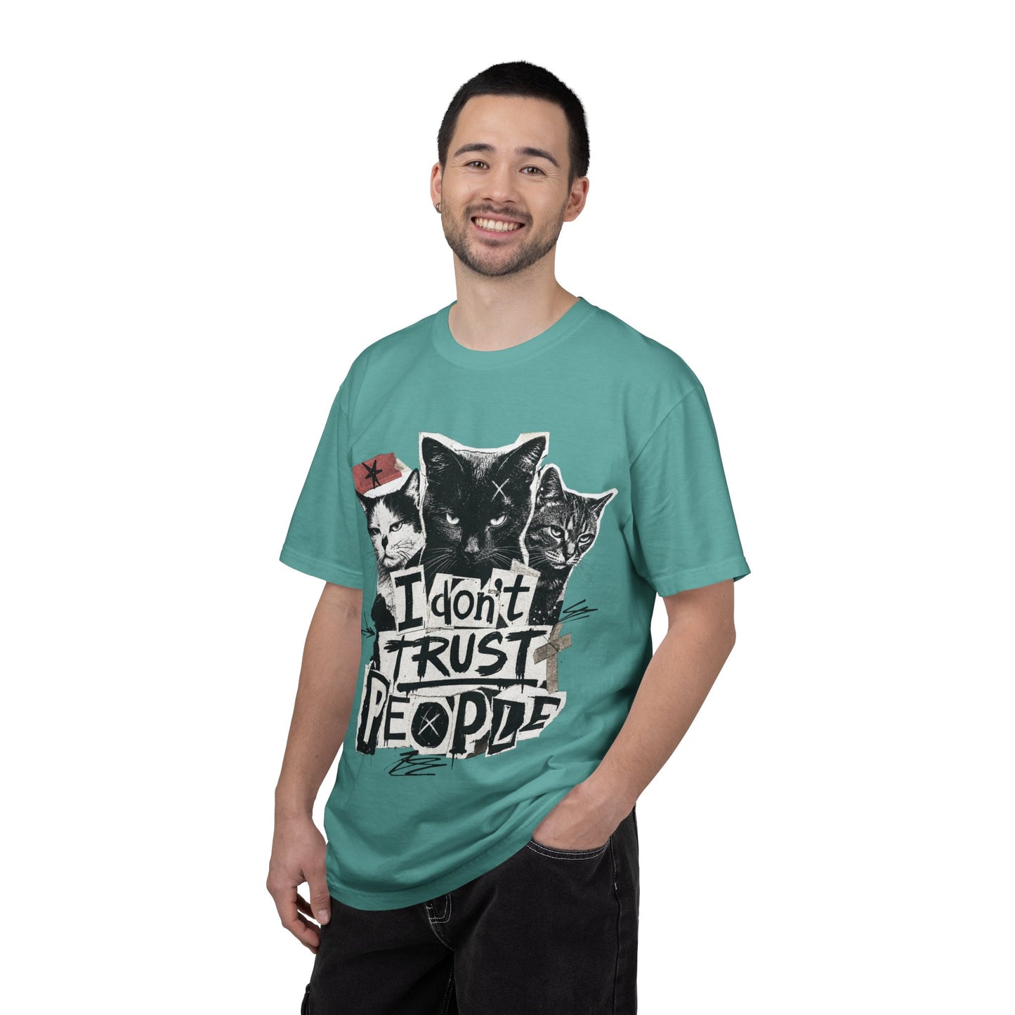 I Don’t Trust People Cat T-Shirt — Grunge Graphic Tee for Cat Lovers