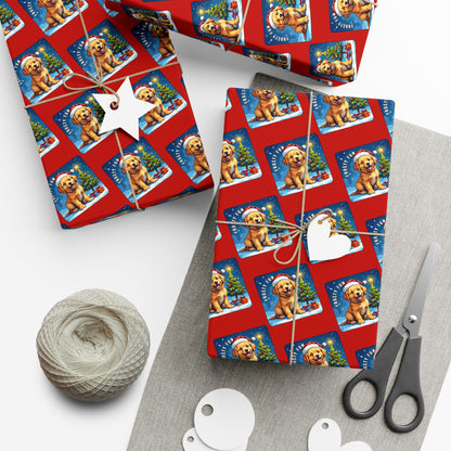 Holiday Puppy Pattern Gift Wrap Paper – Cute Dog Photo Christmas Wrapping Sheets