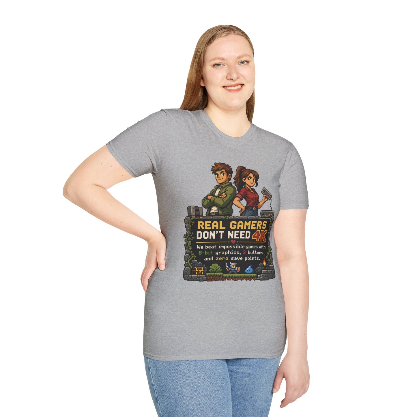 T-Shirt — Retro Pixel 'Real Gamers Don't Need 4K' Graphic Tee