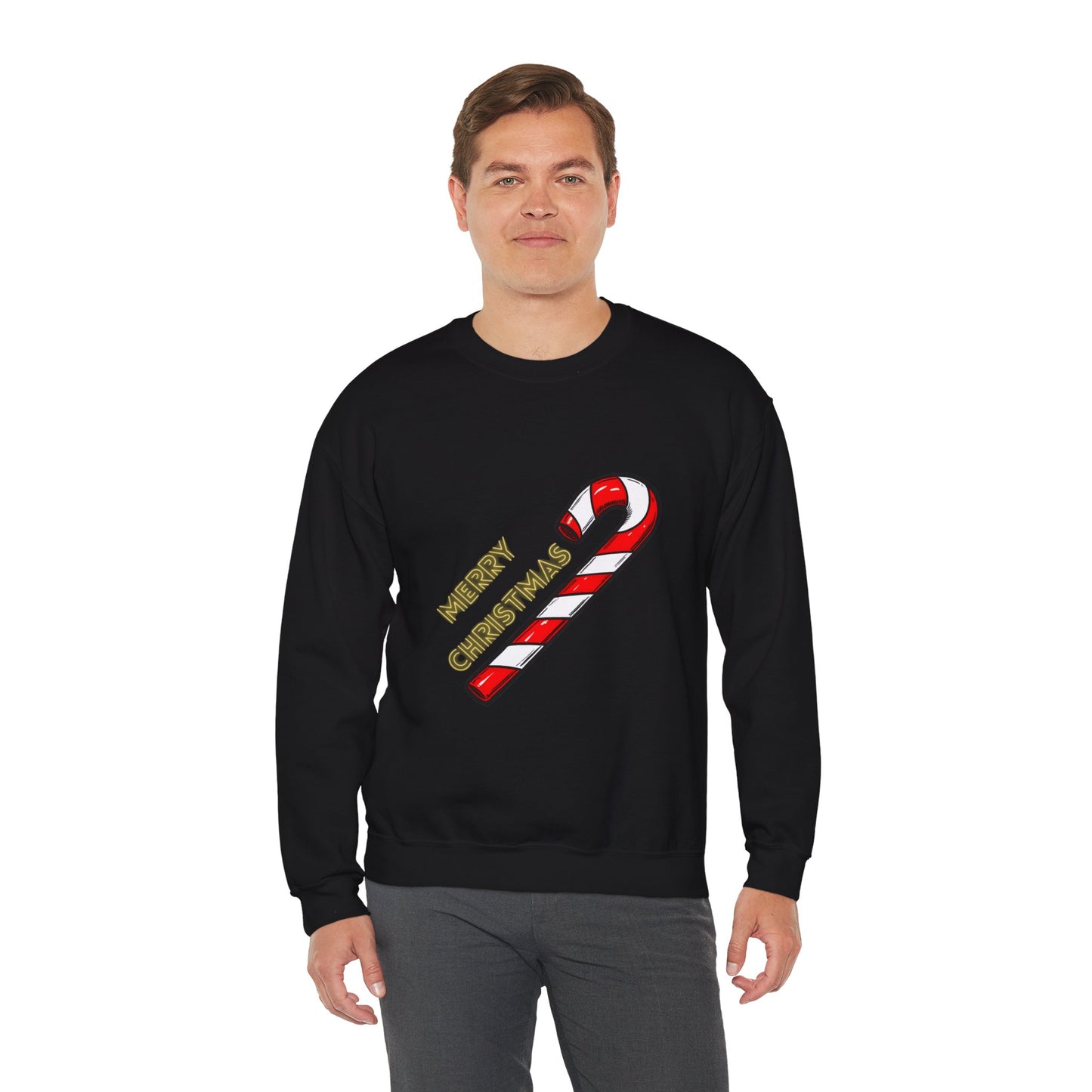 Christmas Candy Cane Crewneck Sweatshirt — "Merry Christmas" Holiday Sweater