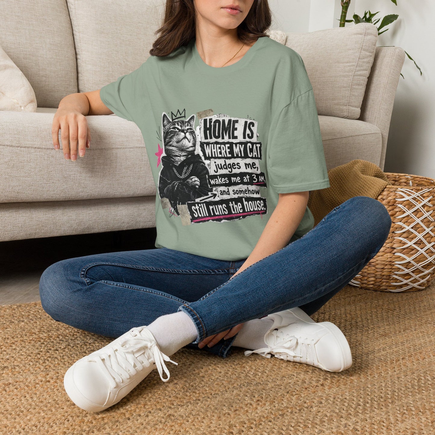 Cat T-Shirt — "Home Is Where My Cat Judges Me" Funny Graphic Tee