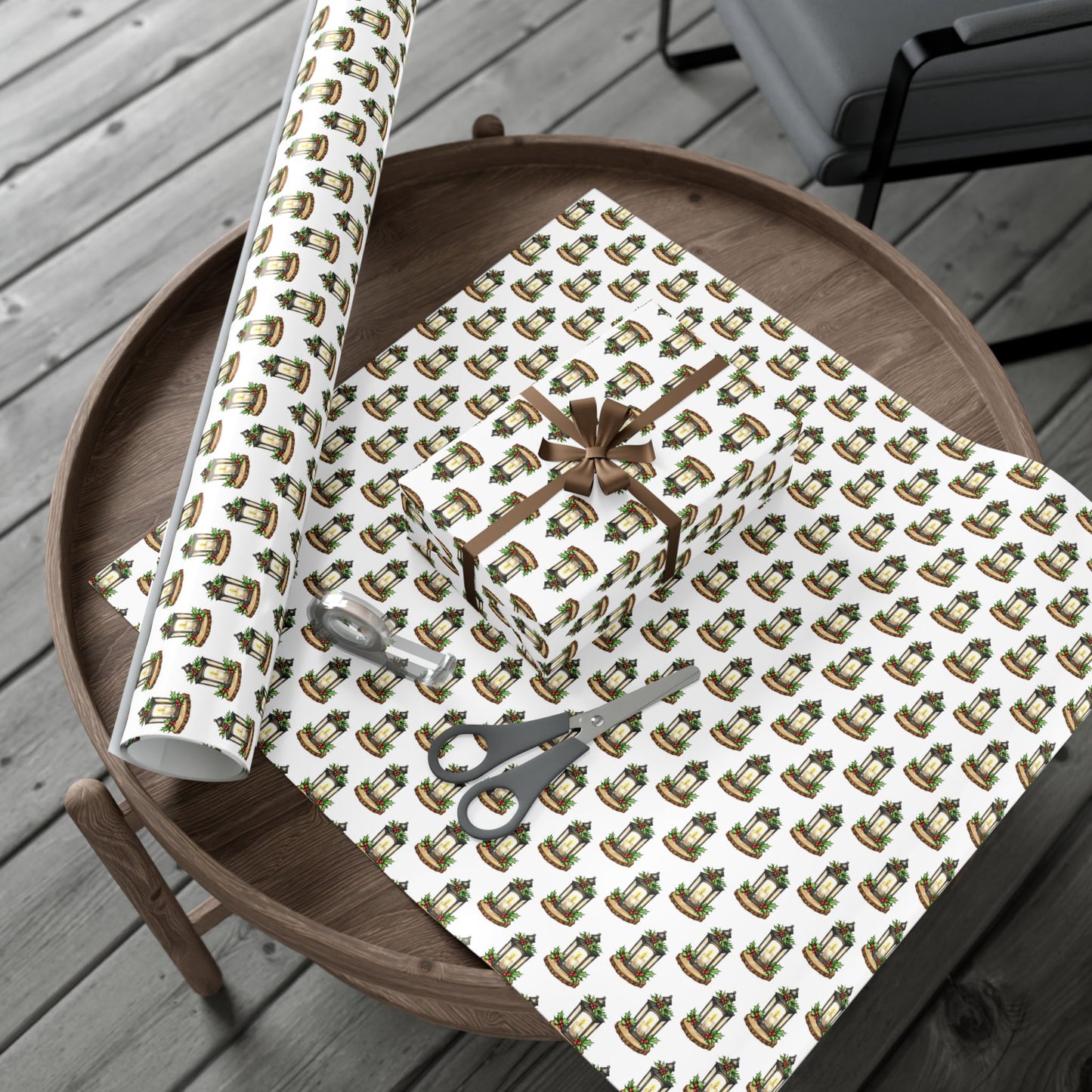 Candle Lantern Pattern Gift Wrap Paper – Holiday Botanical Wrapping Sheets