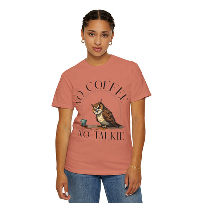 No Coffee No Talkie T-Shirt — Funny Owl Coffee Tee