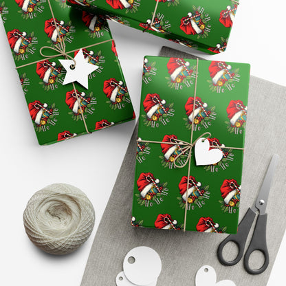 Christmas Santa Wreath Gift Wrap Paper — Festive Green Holiday Wrapping Sheets
