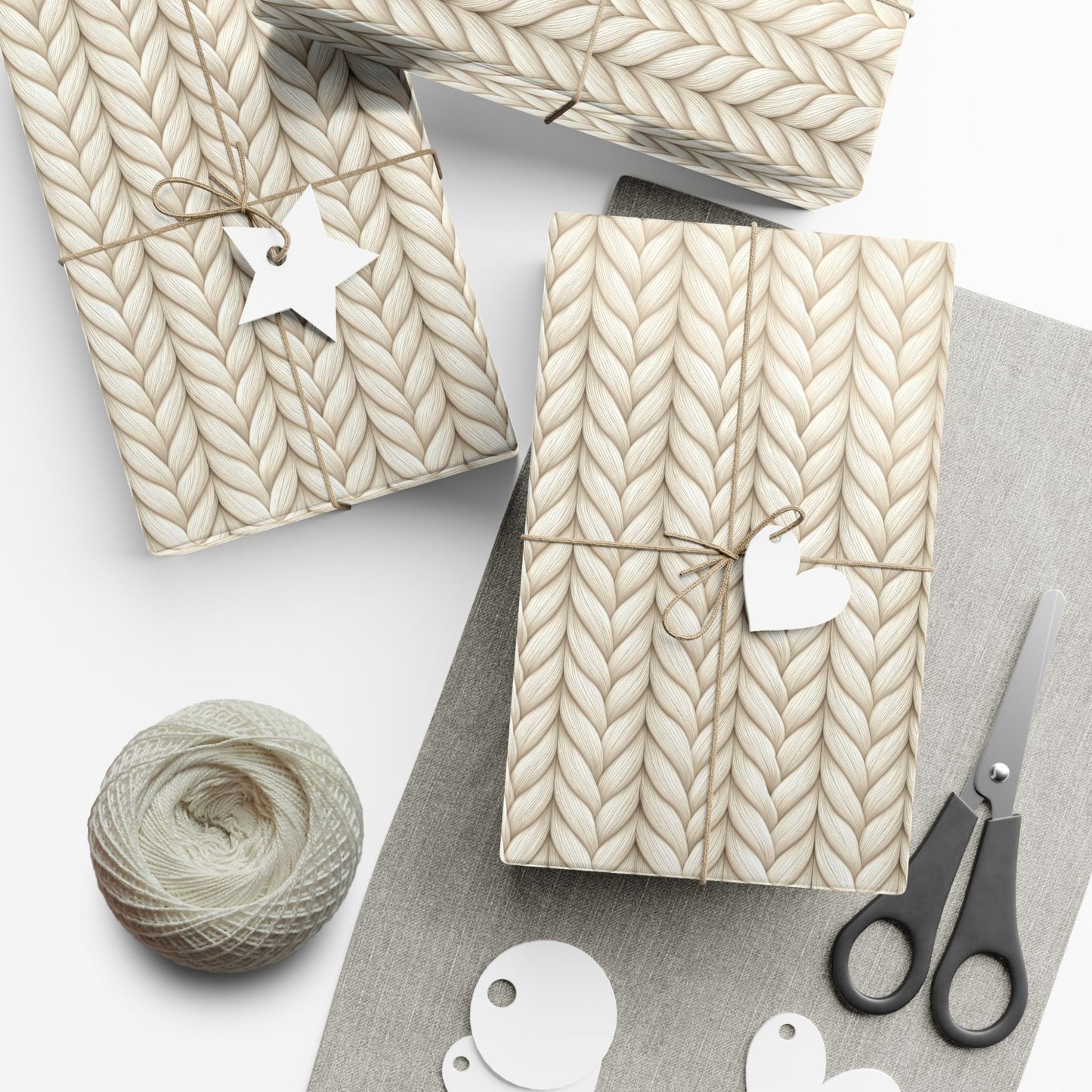Knit Stitch Beige Gift Wrap Paper – Cozy Neutral Holiday Wrapping