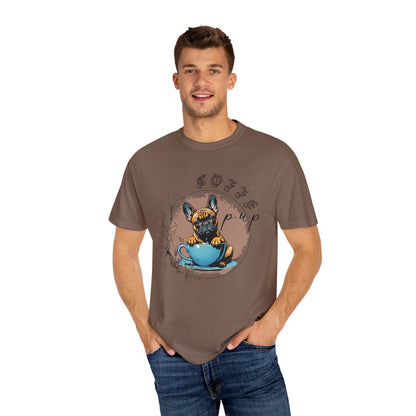 Cute French Bulldog Coffee T-Shirt - Unisex Garment-Dyed Tee