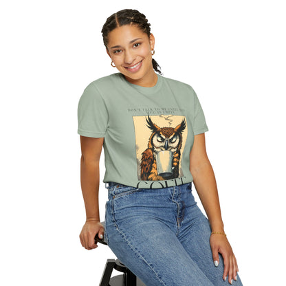 Coffee First Owl T-Shirt — Vintage Coffee Lover Graphic Tee