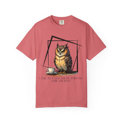 Owl & Coffee Graphic T-Shirt — 'A Day to Coffee and Contemplate'