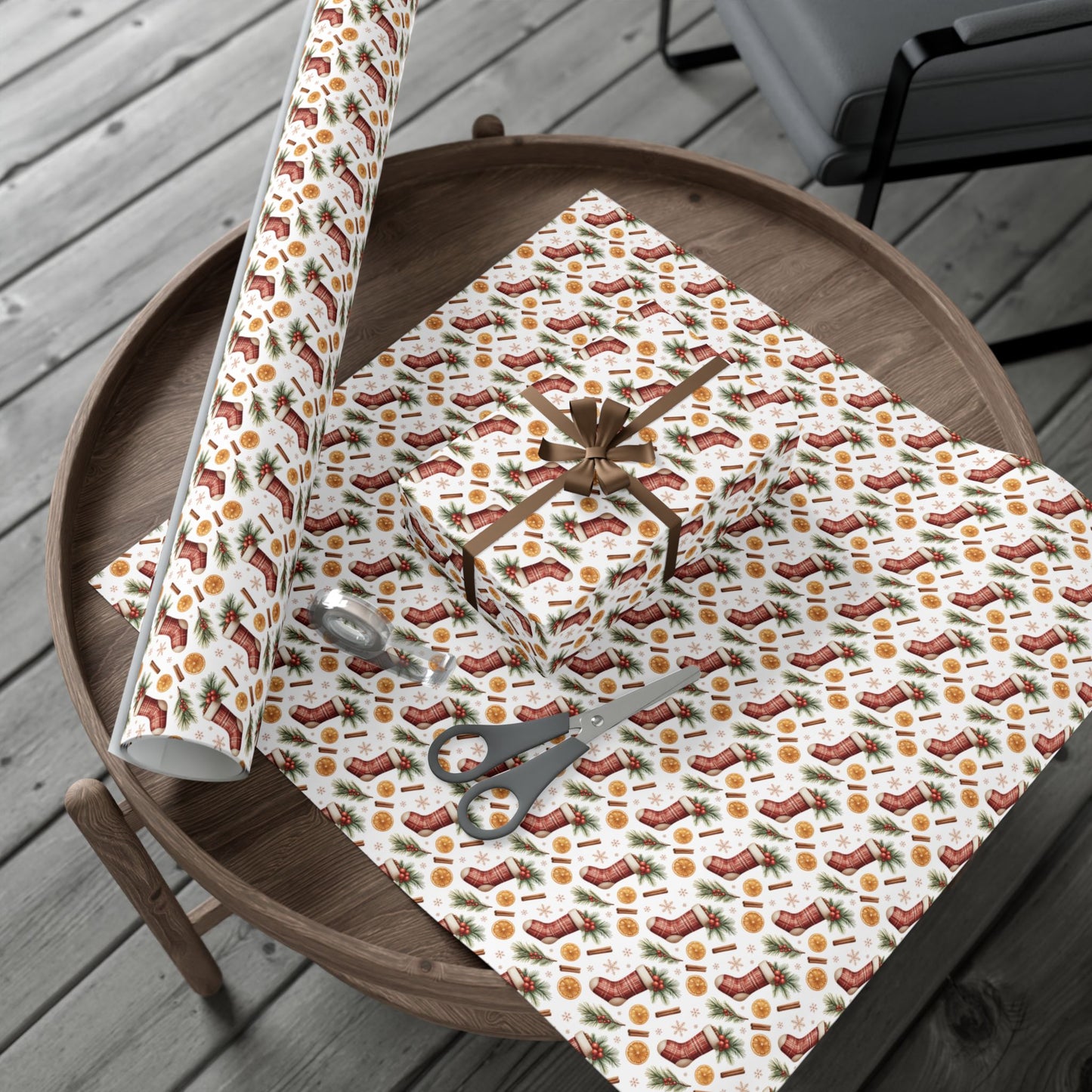 Christmas Stocking & Orange Slice Gift Wrap Paper - Holiday Wrapping Roll