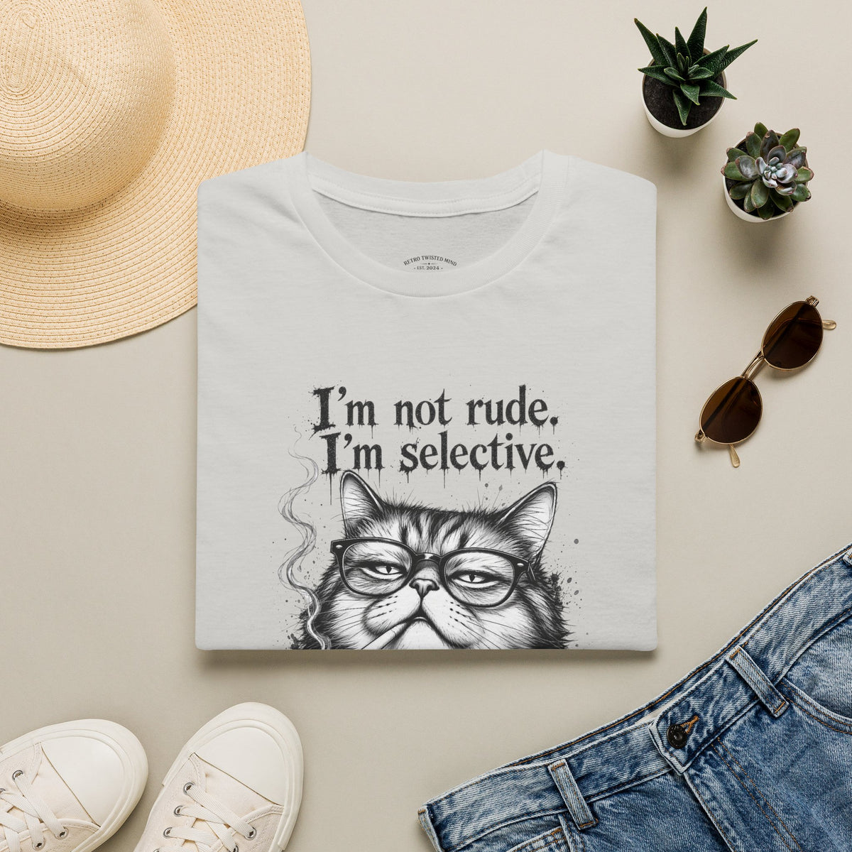 Cat Graphic T‑Shirt — "I'm Not Rude, I'm Selective" Funny Cat Tee