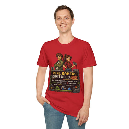 T-Shirt — Retro Pixel 'Real Gamers Don't Need 4K' Graphic Tee