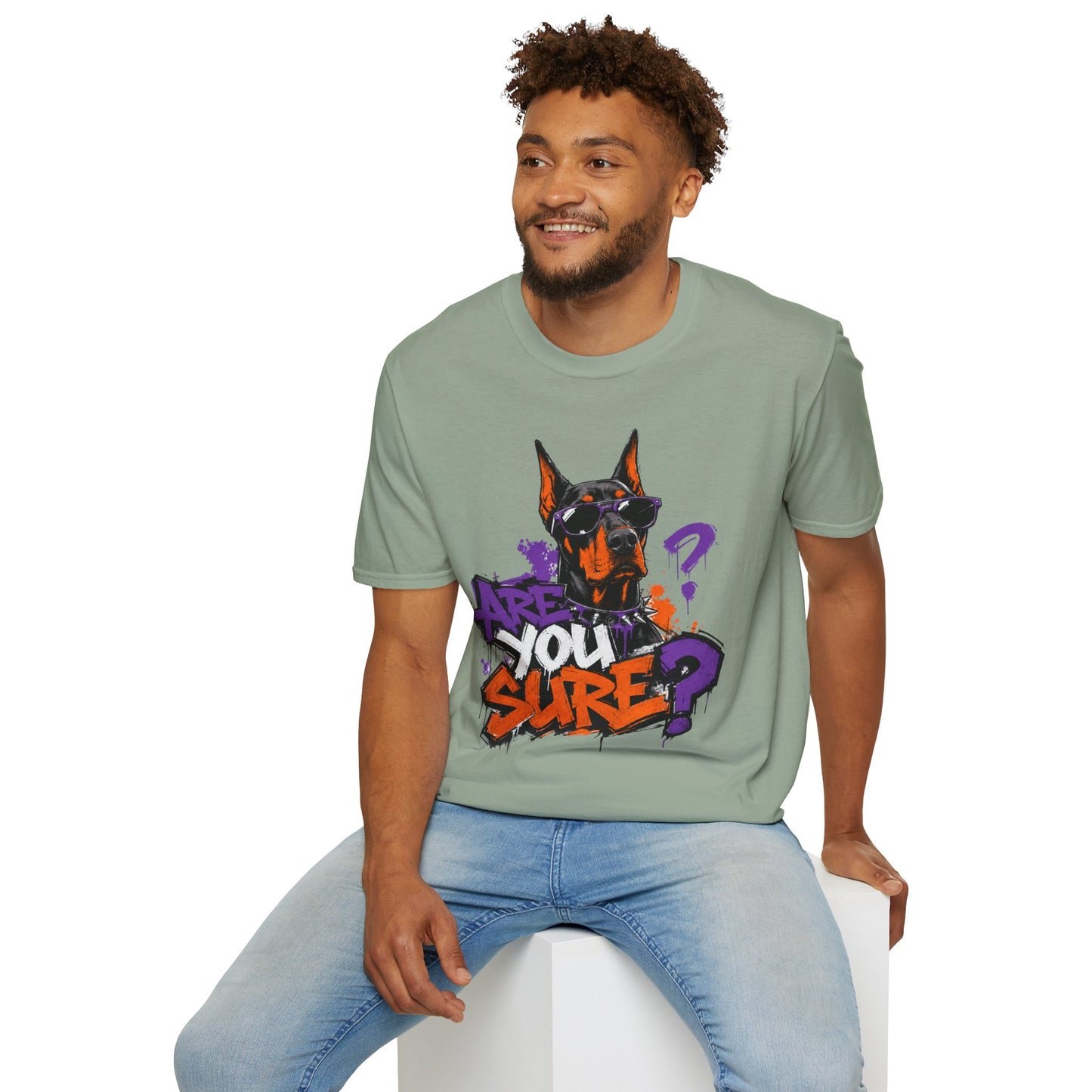 Doberman Graffiti T-Shirt — "You Sure?" Street Art Dog Tee