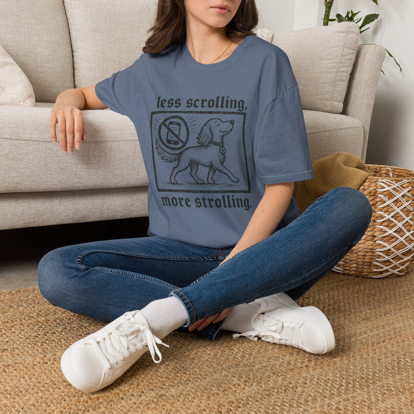 T-Shirt — "Less Scrolling, More Strolling" Dog Graphic Tee
