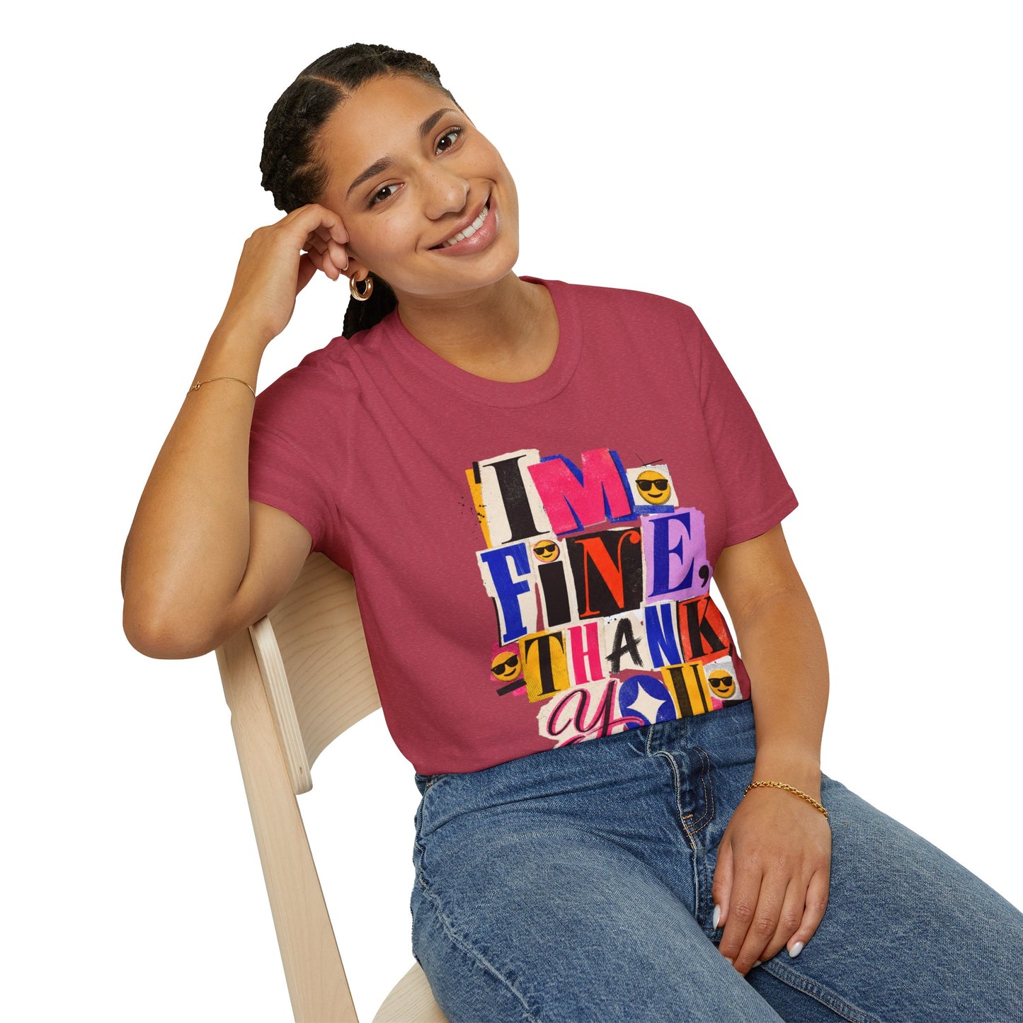 T-Shirt — "I'M FINE, THANK YOU" Retro Collage Graphic Tee