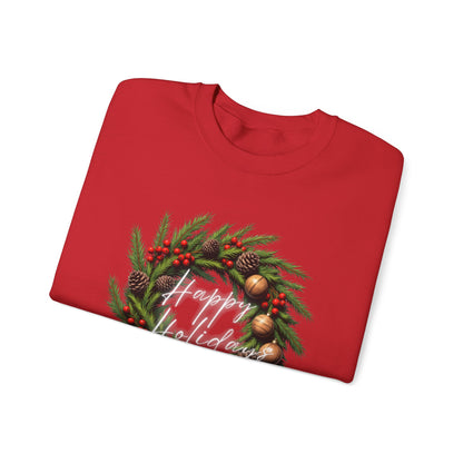 Christmas Wreath Crewneck Sweatshirt – Festive Pine & Ornaments Holiday Sweater
