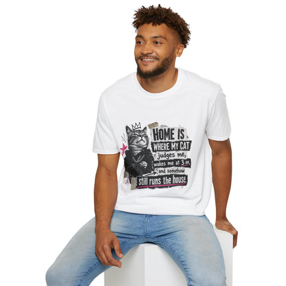 Cat T-Shirt — "Home Is Where My Cat Judges Me" Funny Graphic Tee