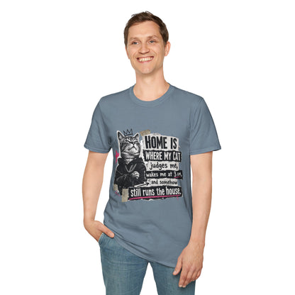 Cat T-Shirt — "Home Is Where My Cat Judges Me" Funny Graphic Tee