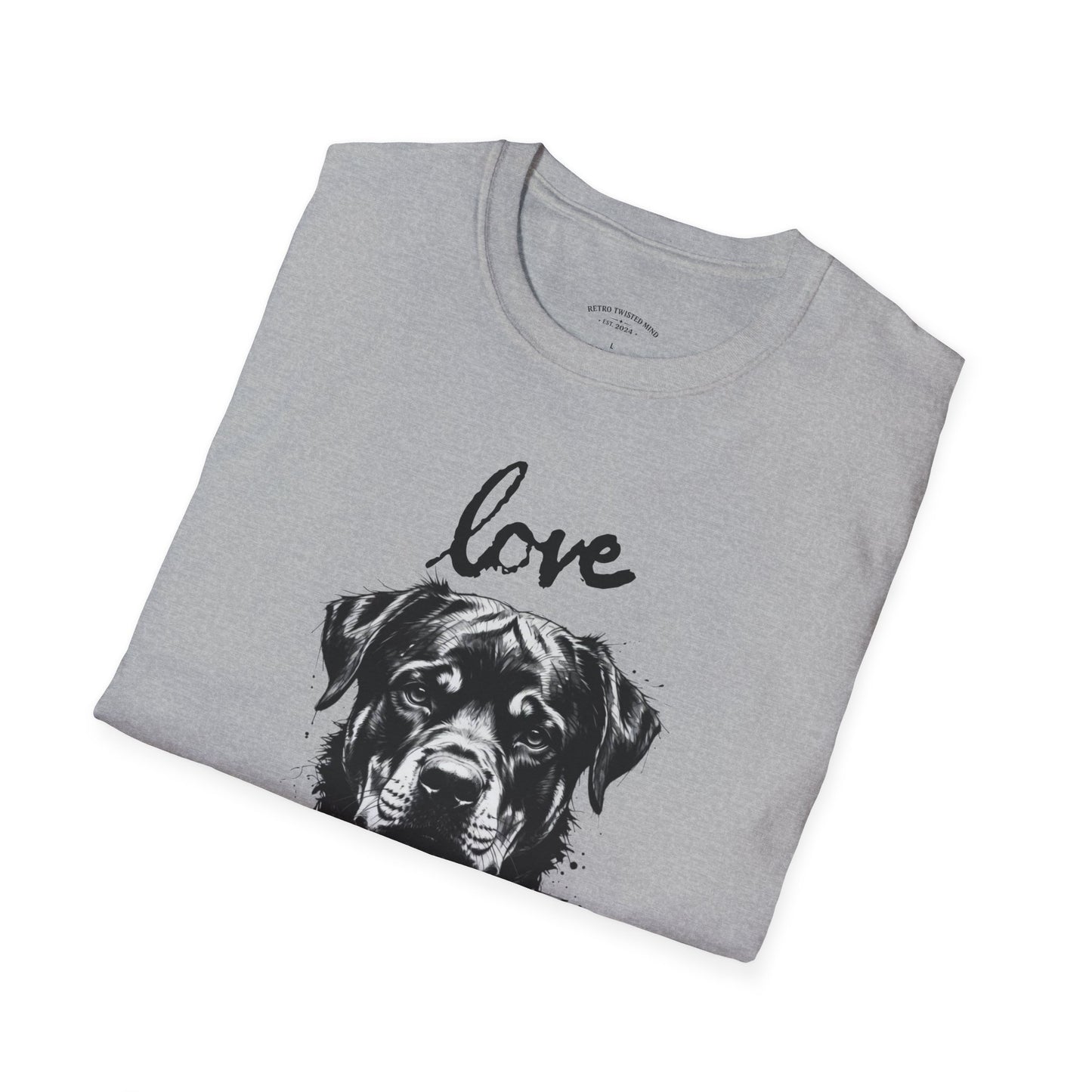Love Rottweiler T-Shirt — Vintage Black Dog Portrait Tee for Dog Lovers