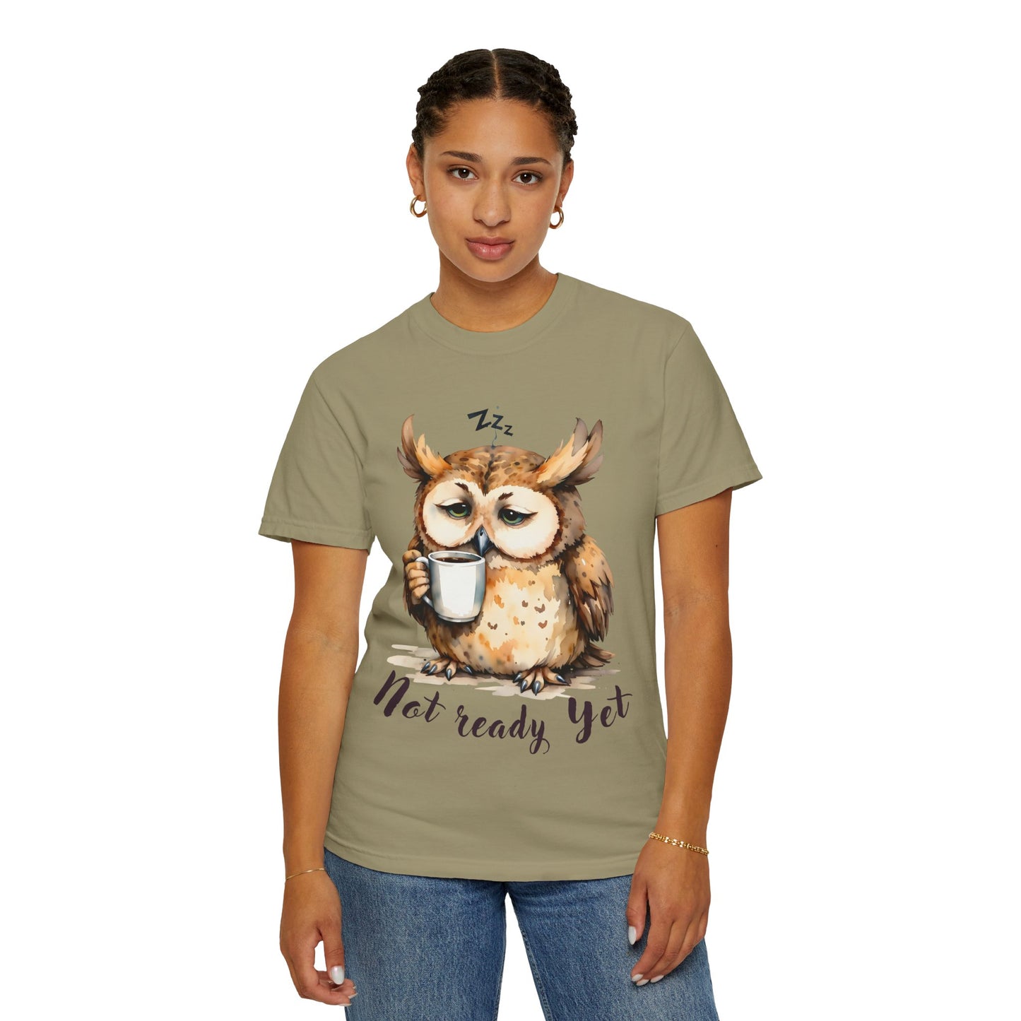 Not Ready Yet Owl T-Shirt — Cute Sleepy Owl Coffee Tee
