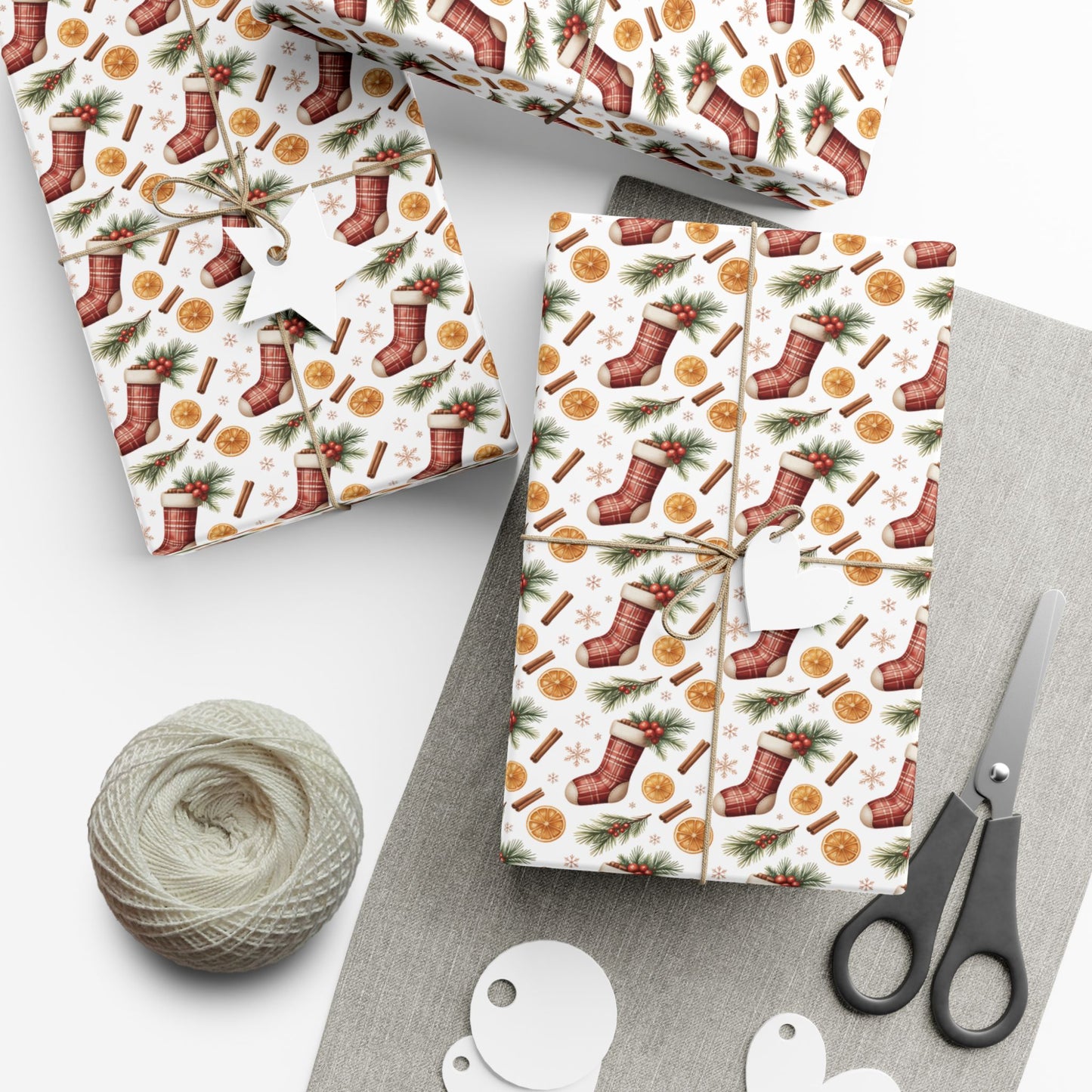 Christmas Stocking & Orange Slice Gift Wrap Paper - Holiday Wrapping Roll