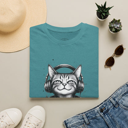 T-Shirt — Cat with Headphones "Mentally: Somewhere Else" – Cute Relaxed Graphic Tee for Cat Lovers