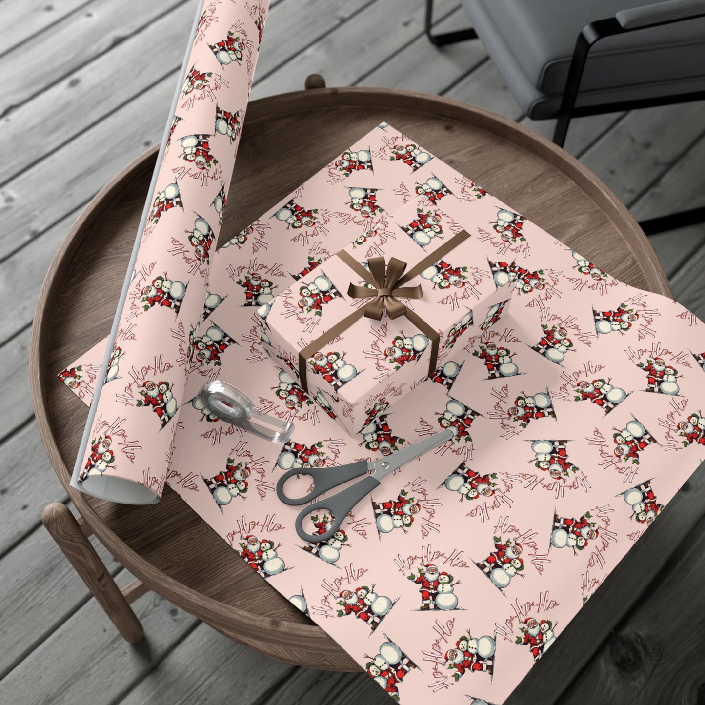 Gift Wrap Paper — Pink Snowman Pattern Holiday Wrapping Paper