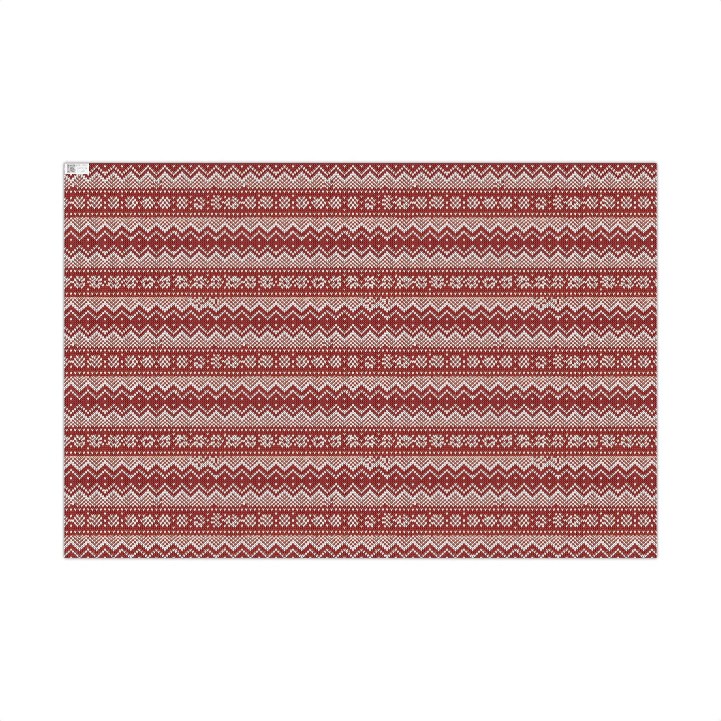 Holiday Knit-Pattern Gift Wrap Paper — Red Nordic Christmas Wrapping Sheets
