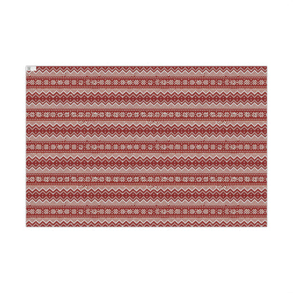 Holiday Knit-Pattern Gift Wrap Paper — Red Nordic Christmas Wrapping Sheets