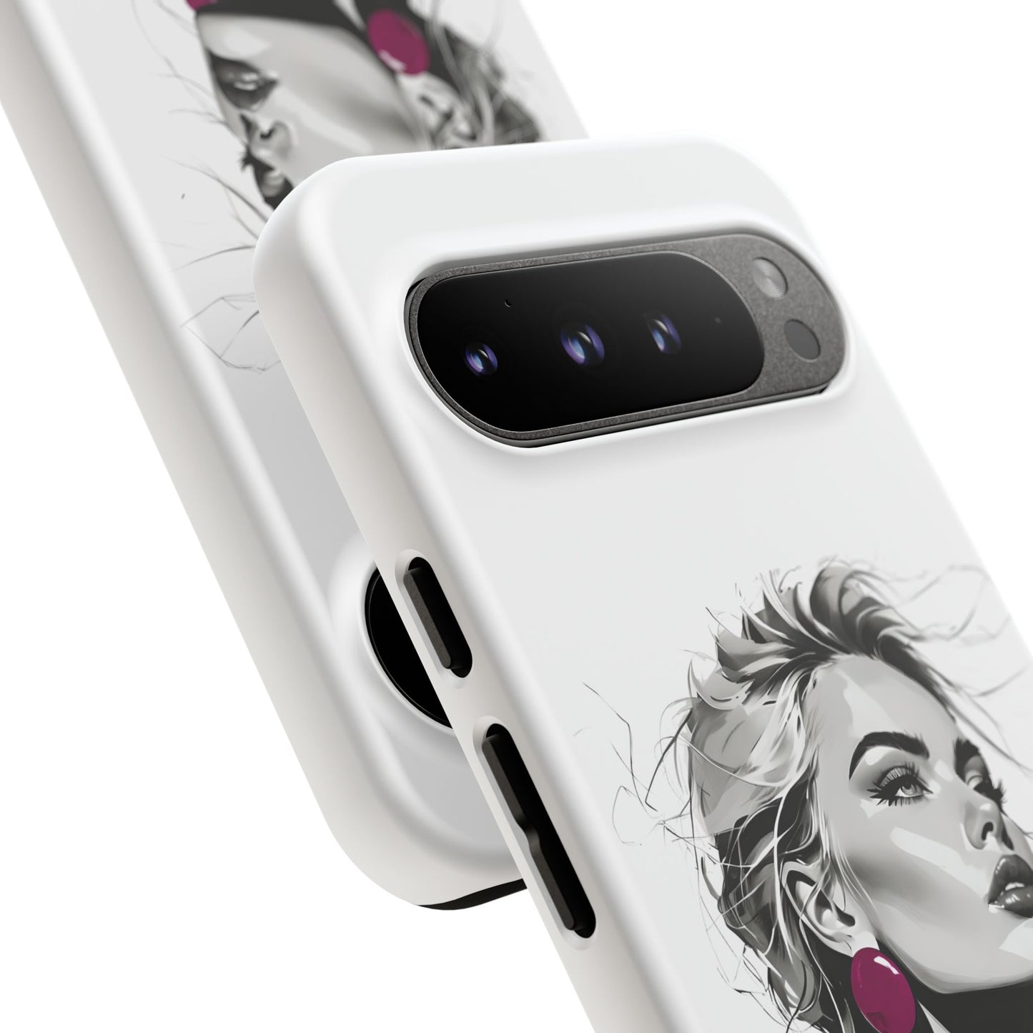 Phone Case — Chic Portrait with Pink Earrings (Stylish Protective Tough Case)