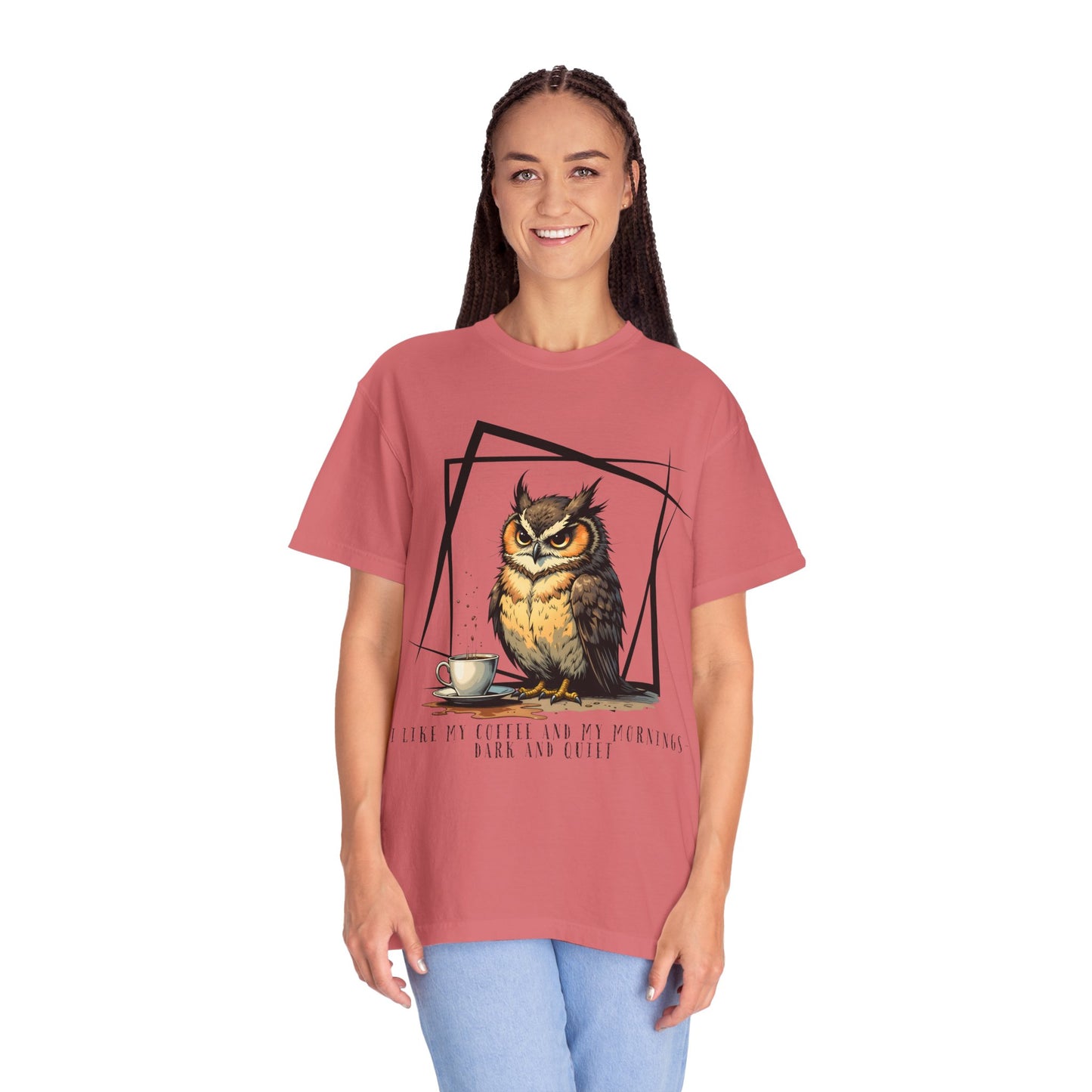 Owl & Coffee Graphic T-Shirt — 'A Day to Coffee and Contemplate'