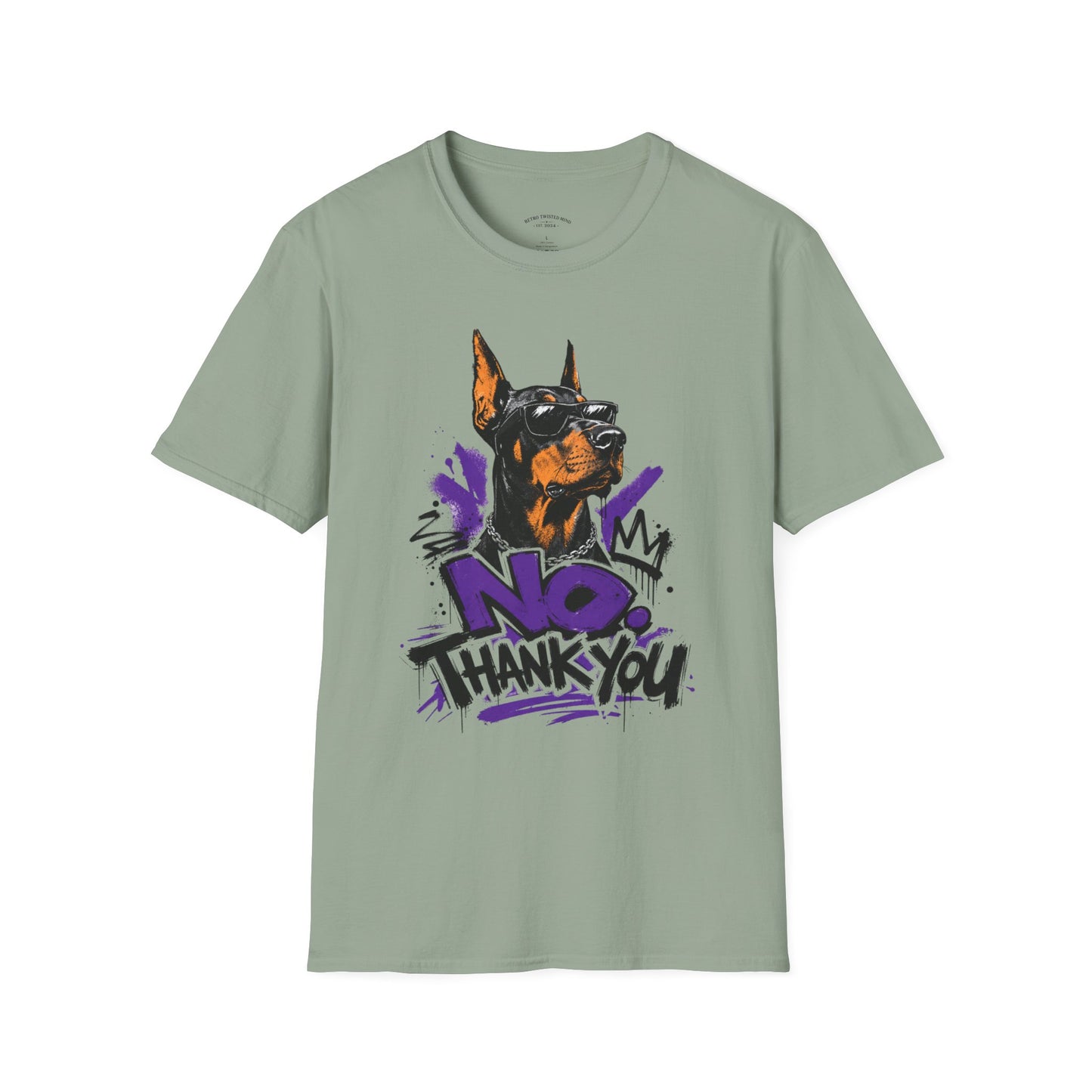 Doberman Graphic Tee — 'No, Thank You' Street Art T-Shirt