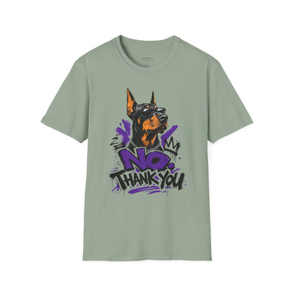 Doberman Graphic Tee — 'No, Thank You' Street Art T-Shirt