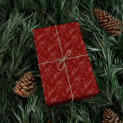 Holiday Script Gift Wrap Paper — Red "Season's Joy" Wrapping Roll