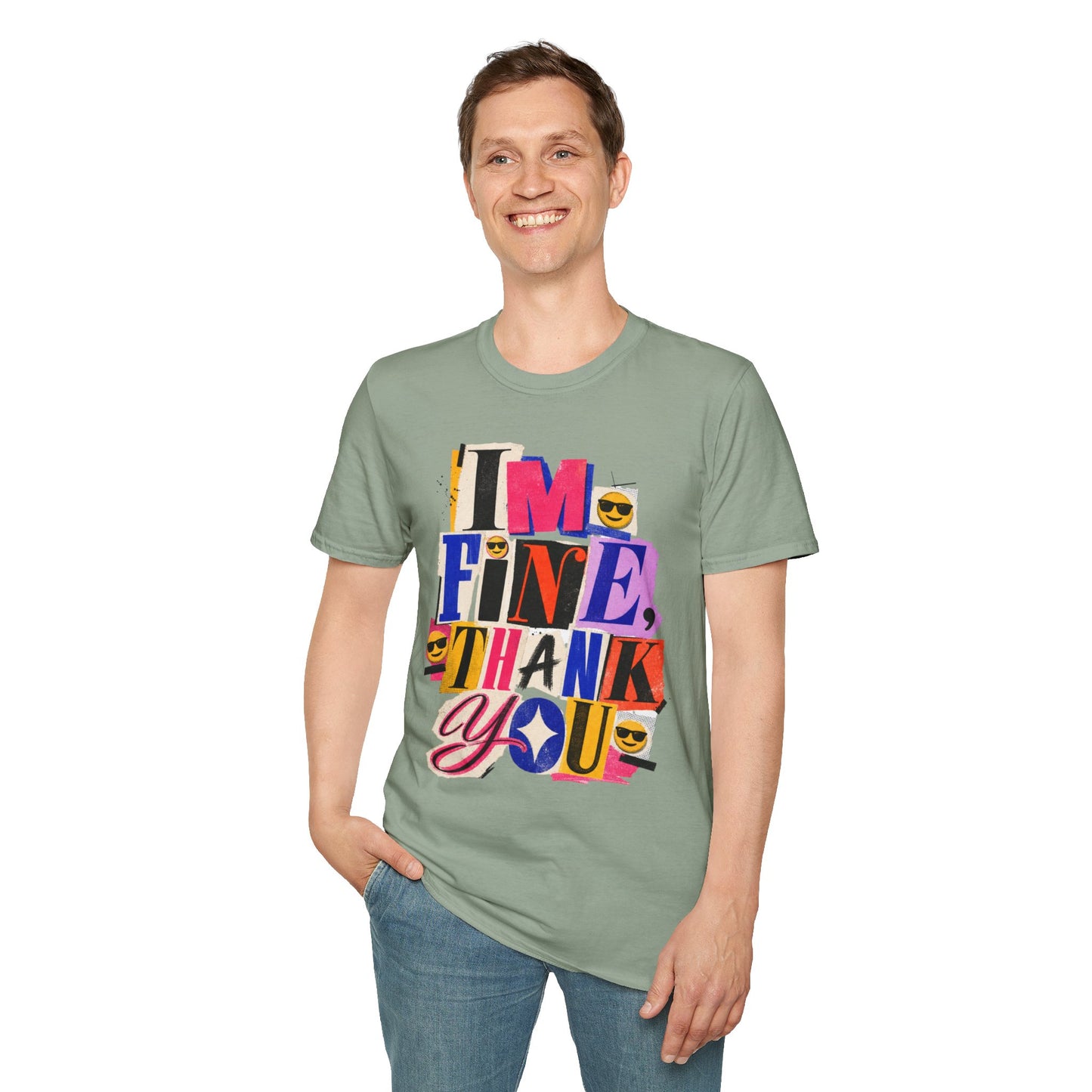 T-Shirt — "I'M FINE, THANK YOU" Retro Collage Graphic Tee