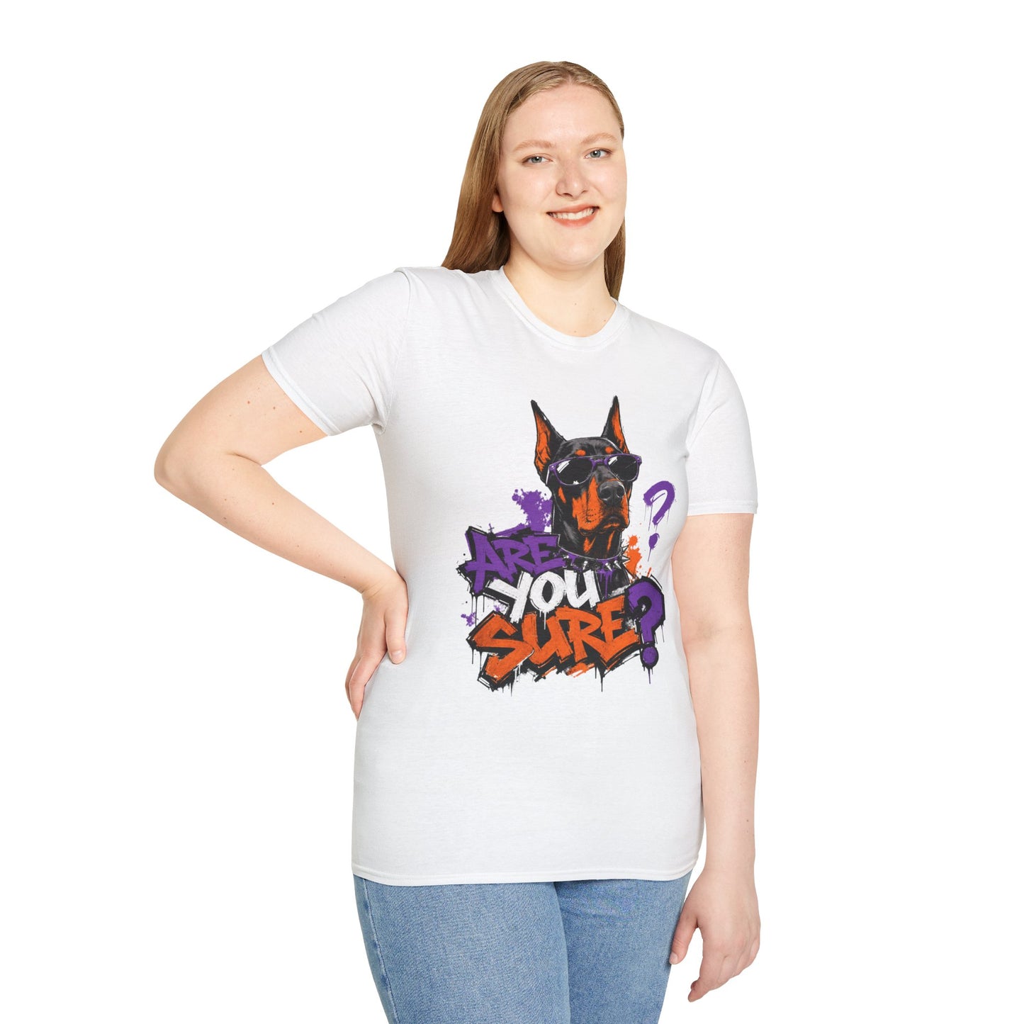 Doberman Graffiti T-Shirt — "You Sure?" Street Art Dog Tee