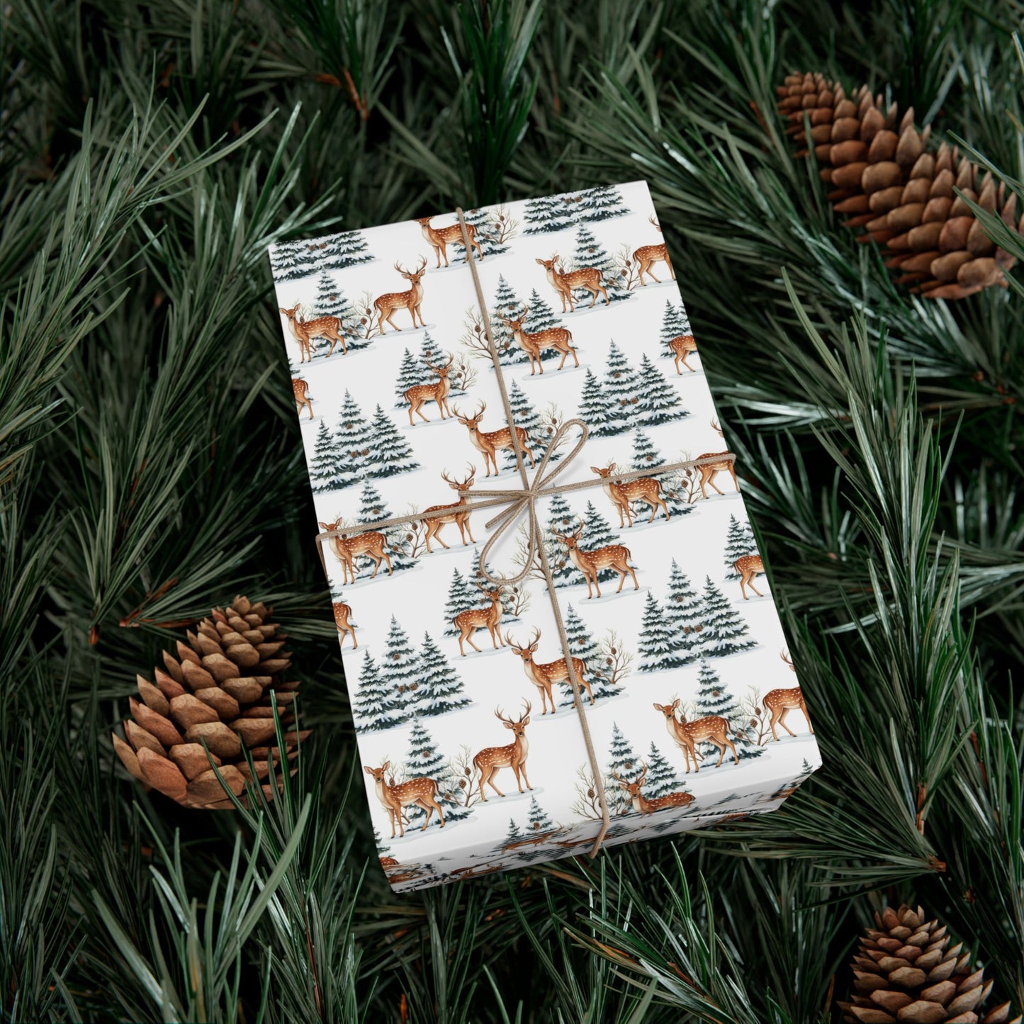 Winter Deer Gift Wrap Paper – Forest Reindeer Holiday Wrapping Sheet