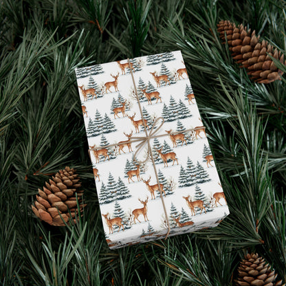 Winter Deer Gift Wrap Paper – Forest Reindeer Holiday Wrapping Sheet