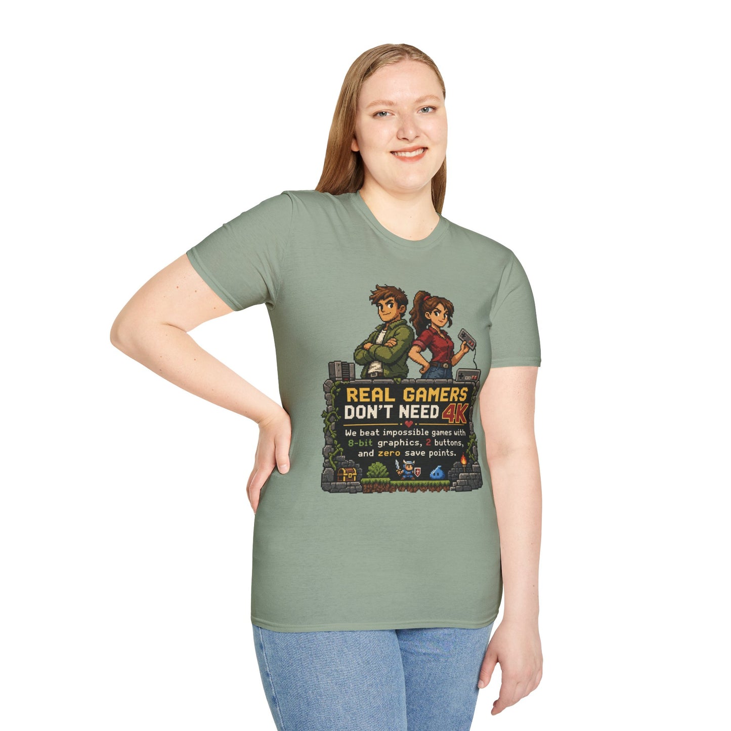 T-Shirt — Retro Pixel 'Real Gamers Don't Need 4K' Graphic Tee