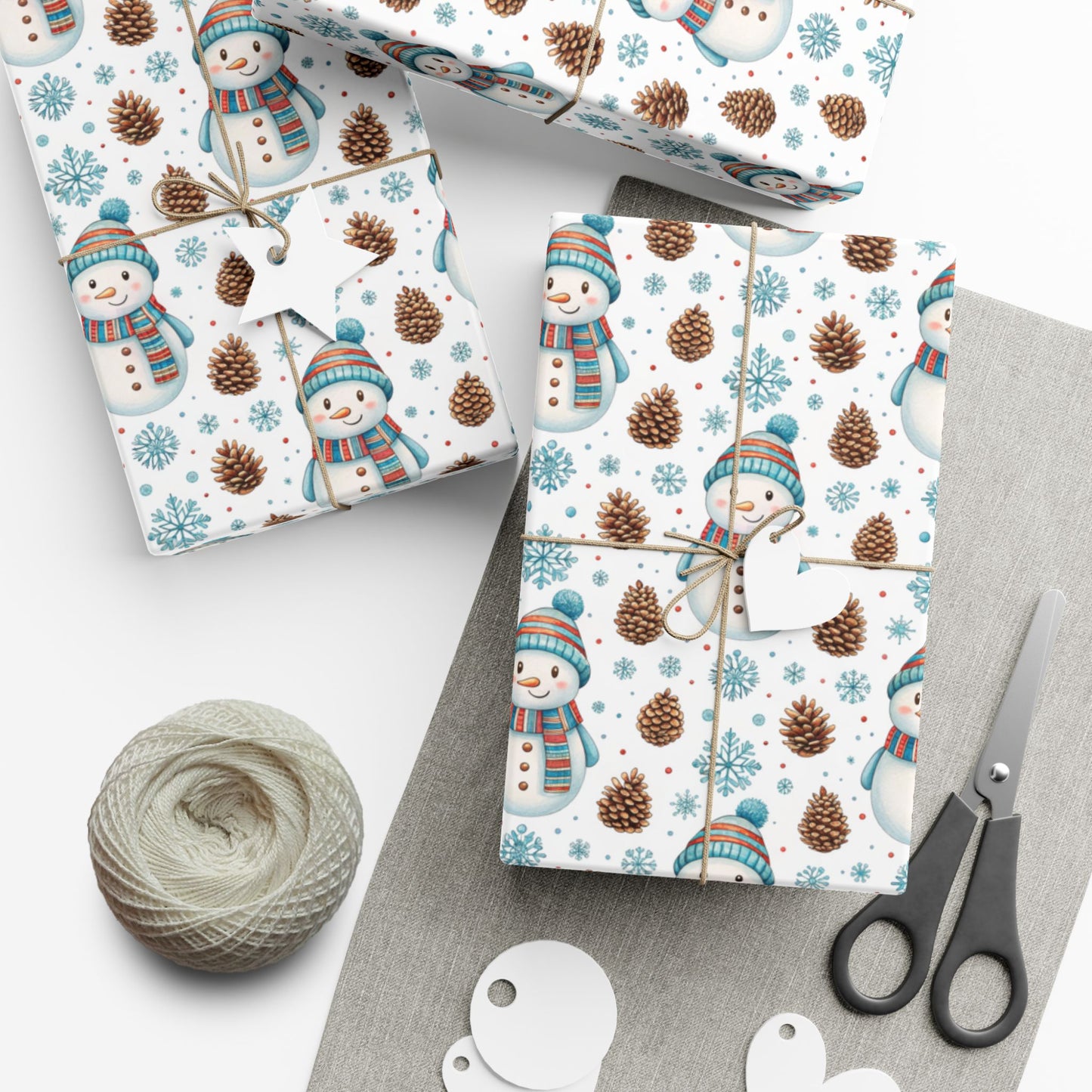 Snowman Holiday Wrapping Paper — Cute Snowman, Pinecone & Snowflake Gift Wrap