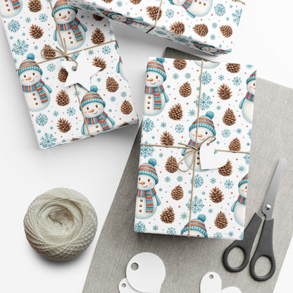 Snowman Holiday Wrapping Paper — Cute Snowman, Pinecone & Snowflake Gift Wrap