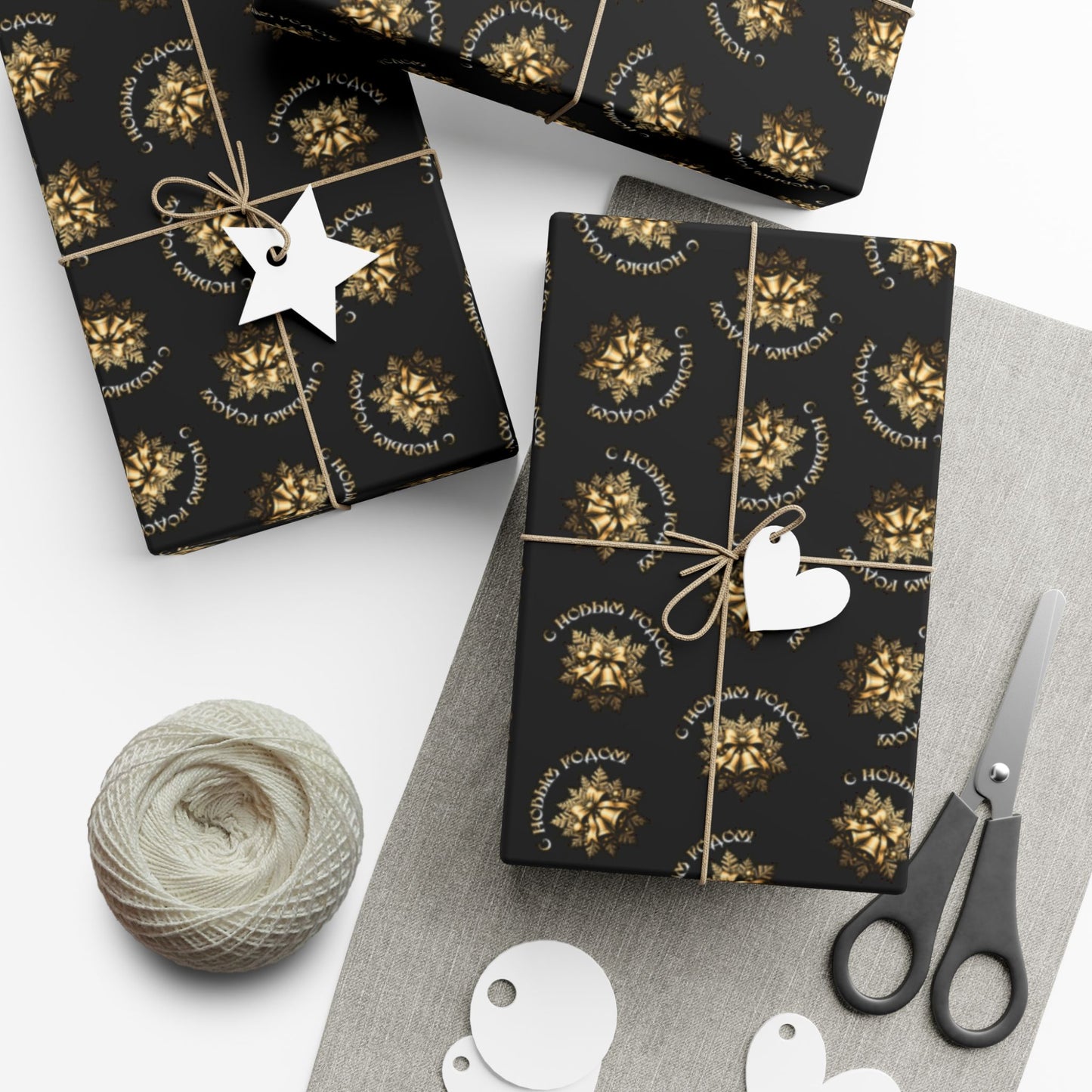 Gift Wrap Paper — Elegant Black & Gold Floral Holiday Wrapping Sheets