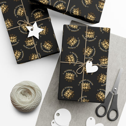 Gift Wrap Paper — Elegant Black & Gold Floral Holiday Wrapping Sheets
