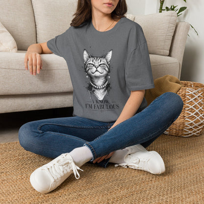 Cat T-Shirt — 'I Know I’m Fabulous' Cute Smiling Cat Graphic Tee