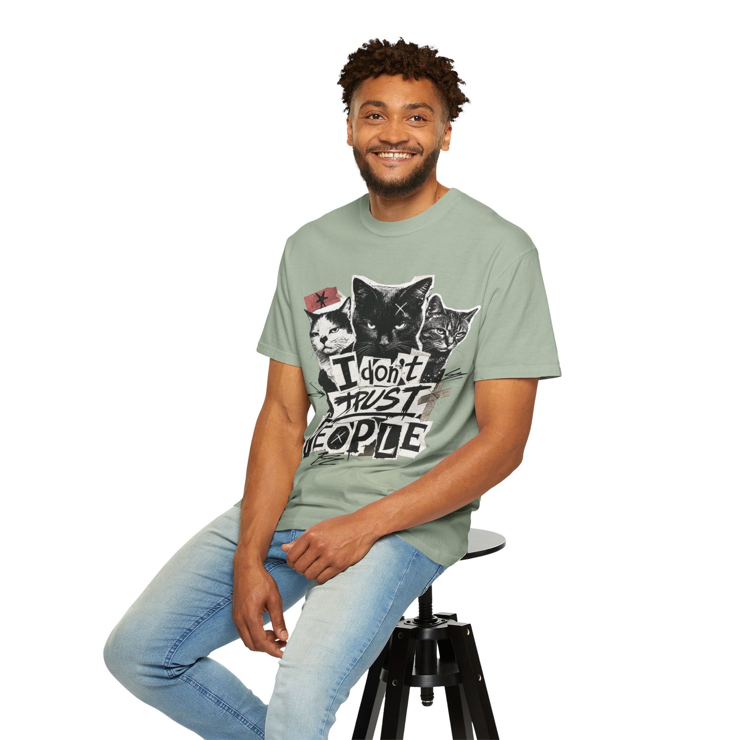 I Don’t Trust People Cat T-Shirt — Grunge Graphic Tee for Cat Lovers