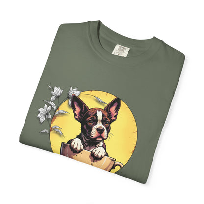 Coffee Pup Unisex Garment-Dyed T-shirt - Cute Dog Lovers Tee