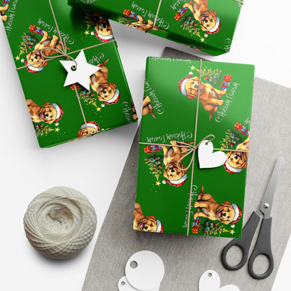 Christmas Puppy Gift Wrap Paper - Green Holiday Dog Wrapping Paper