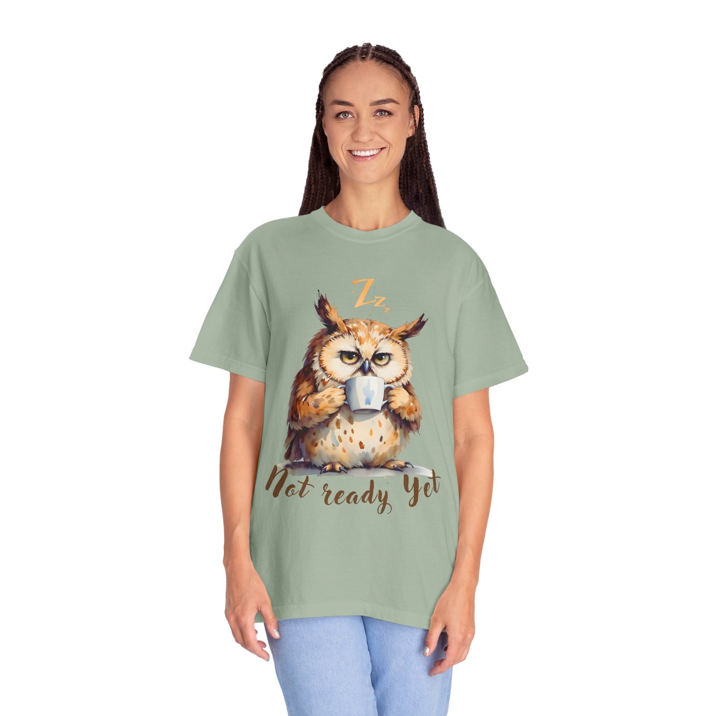 Not Ready Yet Owl T-Shirt — Cute Coffee Morning Graphic Tee