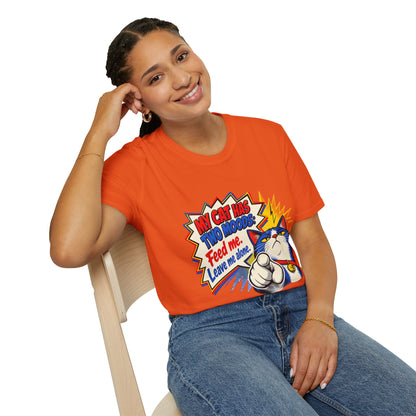 Cat T-Shirt — "My Cat Has Two Moods: Feed Me, Leave Me Alone" Funny Retro Comic Tee