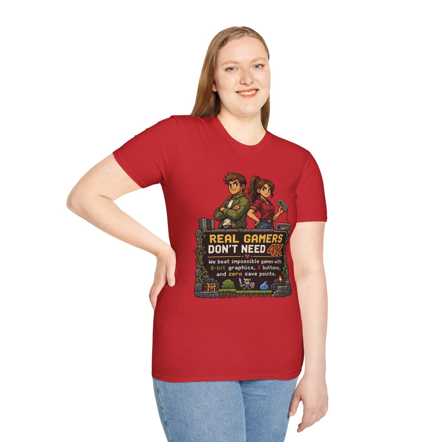 T-Shirt — Retro Pixel 'Real Gamers Don't Need 4K' Graphic Tee